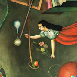 the discovery of gravity, painting by Frida Kahlo generated by DALL·E 2